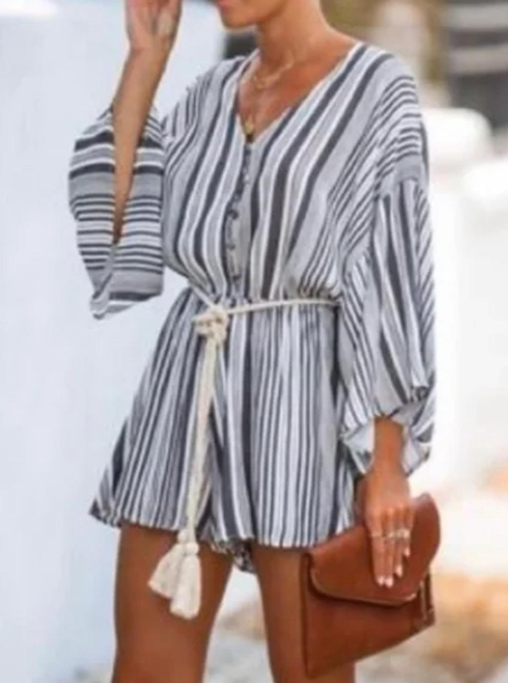 VICI Women's Kimono Sleeve Striped Boho Romper Size Small 0-4